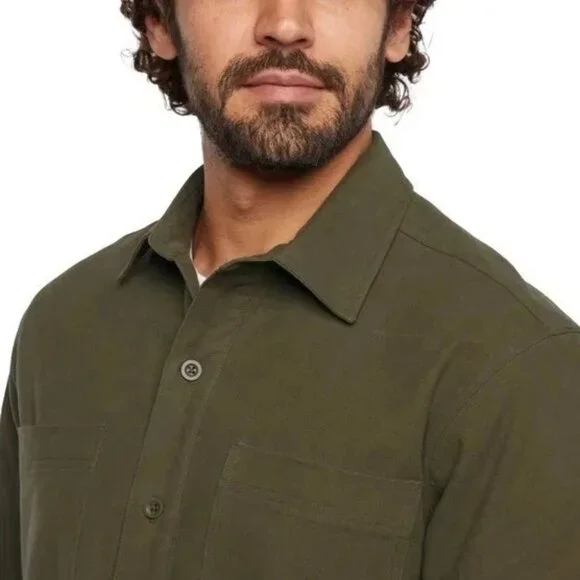 WOOLRICH Chamois Men 100% Brushed Cotton Button Up Long Sleeve Shirt Green L NEW - Picture 3 of 11